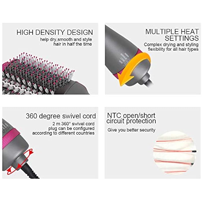 2400W,Hair Dryer Brush with Black Ion Technolog,Wide Oval Design 19cm, 3 Heat Settings,360° Airflow Hot Air Brush for Fast Drying & Styling,Ionic Anti-Frizz Technology (  ) - Image 5